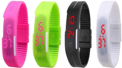 NS18 Silicone Led Magnet Band Combo of 4 Pink, Green, Black And White Digital Watch  - For Boys & Girls   Watches  (NS18)