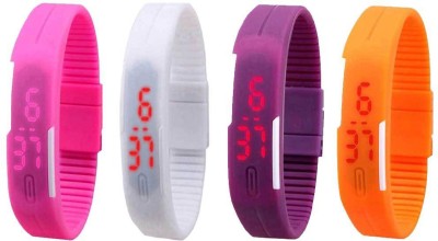 NS18 Silicone Led Magnet Band Combo of 4 Pink, White, Purple And Orange Digital Watch  - For Boys & Girls   Watches  (NS18)