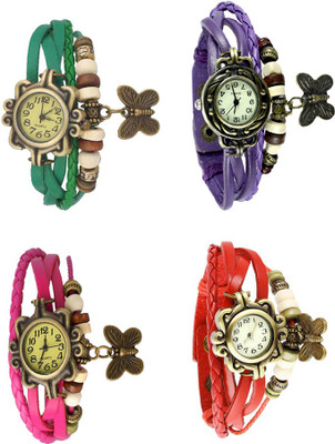 NS18 Vintage Butterfly Rakhi Combo of 4 Green, Pink, Purple And Red Analog Watch  - For Women   Watches  (NS18)