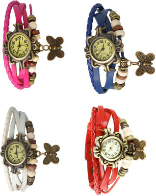 

Kissu Vintage Rakhi Combo of 4 Pink, White, Blue And Red Watch - For Women