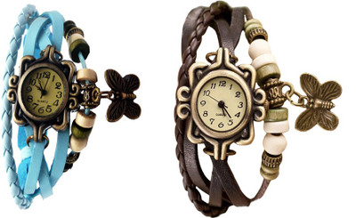 View NS18 Vintage Butterfly Rakhi Watch Combo of 2 Sky Blue And Brown Analog Watch  - For Women Wrist Watches Price Online(NS18)