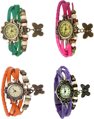 

NS18 Vintage Butterfly Rakhi Combo of 4 Green, Orange, Pink And Purple Watch - For Women