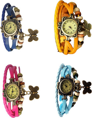

Kissu Vintage Rakhi Combo of 4 Blue, Pink, Yellow And Sky Blue Watch - For Women