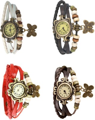 NS18 Vintage Butterfly Rakhi Combo of 4 White, Red, Black And Brown Analog Watch  - For Women   Watches  (NS18)