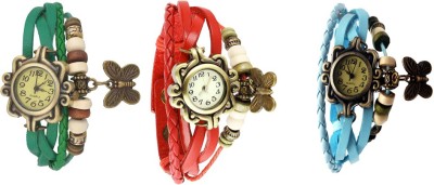 NS18 Vintage Butterfly Rakhi Watch Combo of 3 Green, Red And Sky Blue Analog Watch  - For Women   Watches  (NS18)