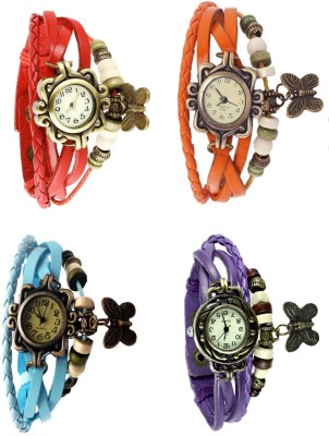 NS18 Vintage Butterfly Rakhi Combo of 4 Red, Sky Blue, Orange And Purple Analog Watch  - For Women   Watches  (NS18)