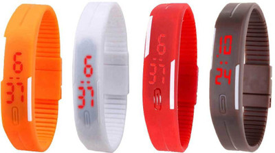 NS18 Silicone Led Magnet Band Combo of 4 Orange, White, Red And Brown Digital Watch  - For Boys & Girls   Watches  (NS18)