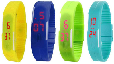 

NS18 Silicone Led Magnet Band Watch Combo of 4 Yellow, Blue, Green And Sky Blue Watch - For Couple