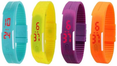 NS18 Silicone Led Magnet Band Combo of 4 Sky Blue, Yellow, Purple And Orange Digital Watch  - For Boys & Girls   Watches  (NS18)