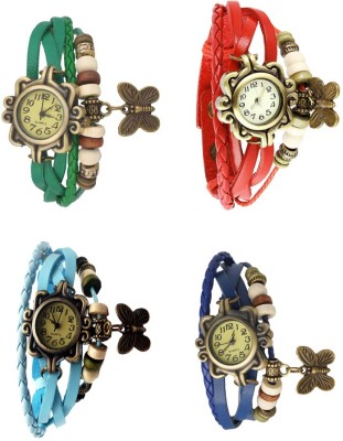 NS18 Vintage Butterfly Rakhi Combo of 4 Green, Sky Blue, Red And Blue Analog Watch  - For Women   Watches  (NS18)