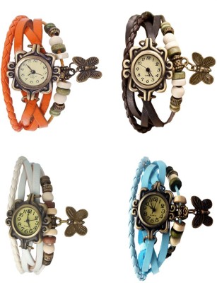 NS18 Vintage Butterfly Rakhi Combo of 4 Orange, White, Brown And Sky Blue Analog Watch  - For Women   Watches  (NS18)