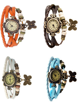 

Kissu Vintage Rakhi Combo of 4 Orange, White, Brown And Sky Blue Watch - For Women