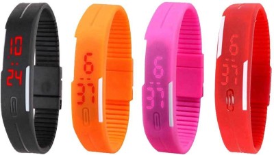 NS18 Silicone Led Magnet Band Watch Combo of 4 Black, Orange, Pink And Red Digital Watch  - For Couple   Watches  (NS18)