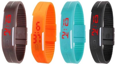 NS18 Silicone Led Magnet Band Combo of 4 Brown, Orange, Sky Blue And Black Digital Watch  - For Boys & Girls   Watches  (NS18)