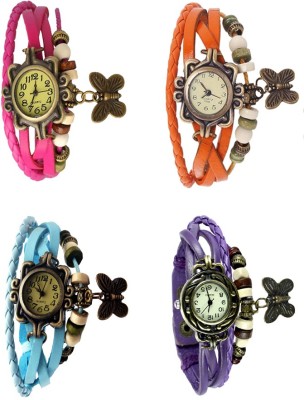 NS18 Vintage Butterfly Rakhi Combo of 4 Pink, Sky Blue, Orange And Purple Analog Watch  - For Women   Watches  (NS18)