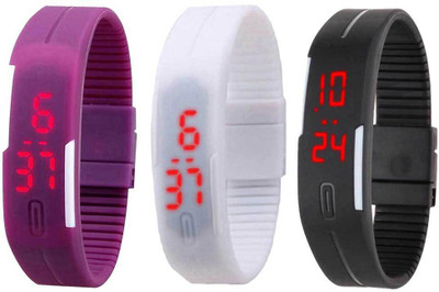 

Kissu Led Band Watch Combo of 3 Purple, White And Black Watch - For Couple