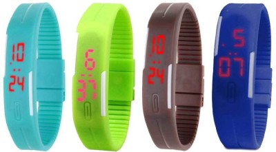 NS18 Silicone Led Magnet Band Combo of 4 Sky Blue, Green, Brown And Blue Digital Watch  - For Boys & Girls   Watches  (NS18)