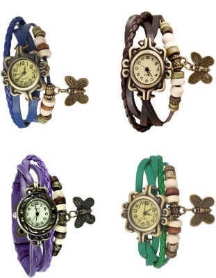 NS18 Vintage Butterfly Rakhi Combo of 4 Blue, Purple, Brown And Green Analog Watch  - For Women   Watches  (NS18)