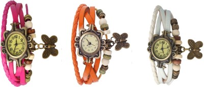 NS18 Vintage Butterfly Rakhi Watch Combo of 3 Pink, Orange And White Analog Watch  - For Women   Watches  (NS18)