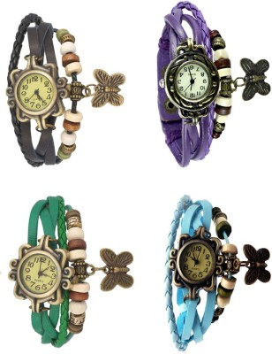 NS18 Vintage Butterfly Rakhi Combo of 4 Black, Green, Purple And Sky Blue Analog Watch  - For Women   Watches  (NS18)