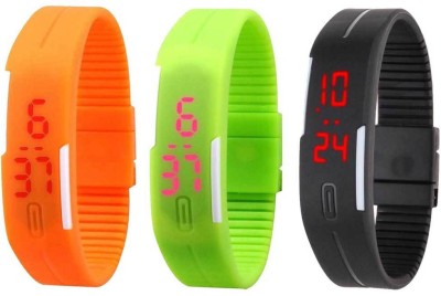 NS18 Silicone Led Magnet Band Combo of 3 Orange, Green And Black Digital Watch  - For Boys & Girls   Watches  (NS18)