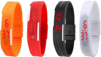 NS18 Silicone Led Magnet Band Combo of 4 Orange, Red, Black And White Digital Watch  - For Boys & Girls   Watches  (NS18)