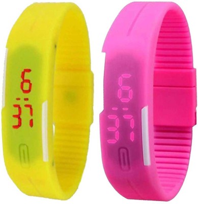 NS18 Silicone Led Magnet Band Set of 2 Yellow And Pink Digital Watch  - For Boys & Girls   Watches  (NS18)