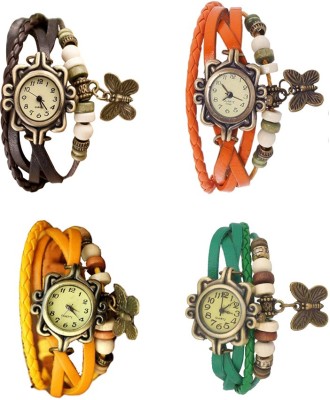 NS18 Vintage Butterfly Rakhi Combo of 4 Brown, Yellow, Orange And Green Analog Watch  - For Women   Watches  (NS18)