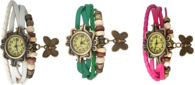 NS18 Vintage Butterfly Rakhi Watch Combo of 3 White, Green And Pink Analog Watch  - For Women   Watches  (NS18)