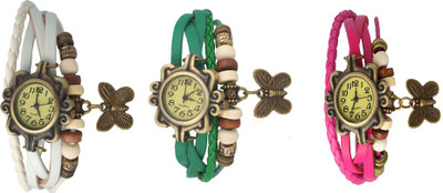 

Kissu Vintage Rakhi Watch Combo of 3 White, Green And Pink Watch - For Women