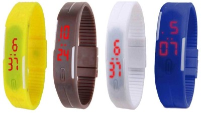 NS18 Silicone Led Magnet Band Combo of 4 Yellow, Brown, White And Blue Digital Watch  - For Boys & Girls   Watches  (NS18)