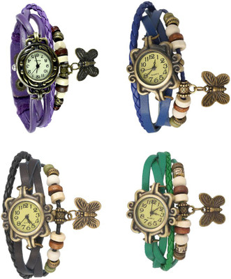 

NS18 Vintage Butterfly Rakhi Combo of 4 Purple, Black, Blue And Green Watch - For Women