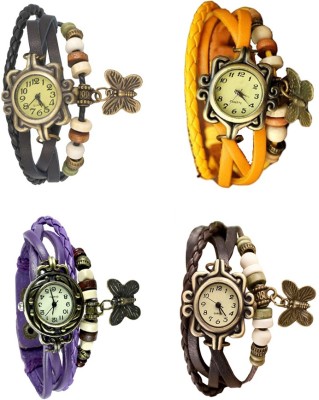 NS18 Vintage Butterfly Rakhi Combo of 4 Black, Purple, Yellow And Brown Analog Watch  - For Women   Watches  (NS18)