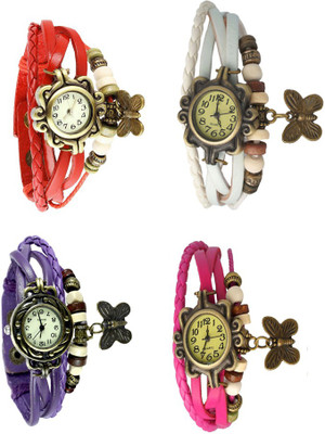 

NS18 Vintage Butterfly Rakhi Combo of 4 Red, Purple, White And Pink Watch - For Women