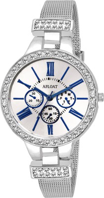 Afloat AFL-7447 SILVER CHRONOGRAPH PATTERN Analog Watch  - For Women   Watches  (Afloat)