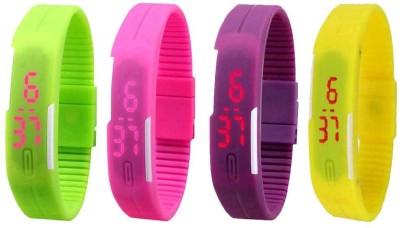 NS18 Silicone Led Magnet Band Combo of 4 Green, Pink, Purple And Yellow Digital Watch  - For Boys & Girls   Watches  (NS18)