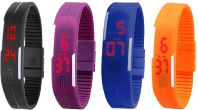 NS18 Silicone Led Magnet Band Combo of 4 Black, Purple, Blue And Orange Digital Watch  - For Boys & Girls   Watches  (NS18)