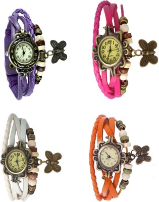 NS18 Vintage Butterfly Rakhi Combo of 4 Purple, White, Pink And Orange Analog Watch  - For Women   Watches  (NS18)