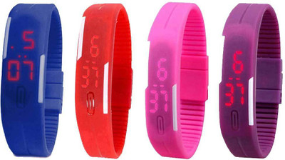 

NS18 Silicone Led Magnet Band Watch Combo of 4 Blue, Red, Pink And Purple Watch - For Couple