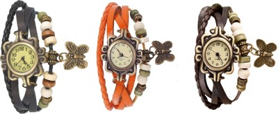 NS18 Vintage Butterfly Rakhi Watch Combo of 3 Black, Orange And Brown Analog Watch  - For Women   Watches  (NS18)