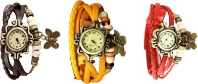 NS18 Vintage Butterfly Rakhi Watch Combo of 3 Brown, Yellow And Red Analog Watch  - For Women   Watches  (NS18)