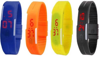 NS18 Silicone Led Magnet Band Combo of 4 Blue, Orange, Yellow And Black Digital Watch  - For Boys & Girls   Watches  (NS18)