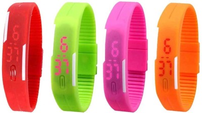 NS18 Silicone Led Magnet Band Combo of 4 Red, Green, Pink And Orange Digital Watch  - For Boys & Girls   Watches  (NS18)