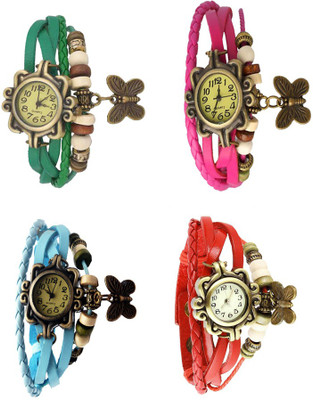 

Kissu Vintage Rakhi Combo of 4 Green, Sky Blue, Pink And Red Watch - For Women