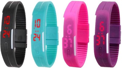 NS18 Silicone Led Magnet Band Watch Combo of 4 Black, Sky Blue, Pink And Purple Digital Watch  - For Couple   Watches  (NS18)