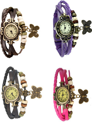 

NS18 Vintage Butterfly Rakhi Combo of 4 Brown, Black, Purple And Pink Watch - For Women