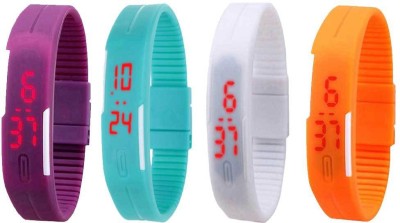 NS18 Silicone Led Magnet Band Combo of 4 Purple, Sky Blue, White And Orange Digital Watch  - For Boys & Girls   Watches  (NS18)