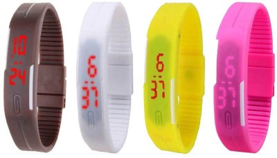 NS18 Silicone Led Magnet Band Watch Combo of 4 Brown, White, Yellow And Pink Digital Watch  - For Couple   Watches  (NS18)