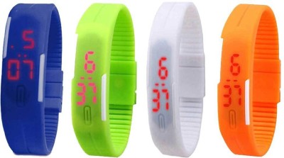 NS18 Silicone Led Magnet Band Combo of 4 Blue, Green, White And Orange Digital Watch  - For Boys & Girls   Watches  (NS18)