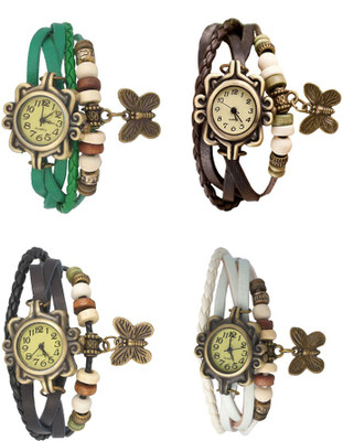 NS18 Vintage Butterfly Rakhi Combo of 4 Green, Black, Brown And White Analog Watch  - For Women   Watches  (NS18)